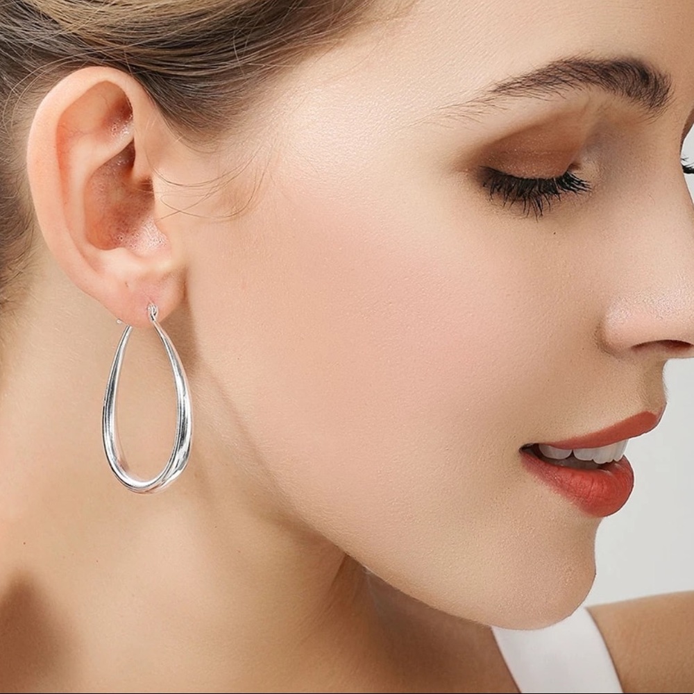 New 925 Silver Smooth Circle 41mm Hoop Earrings - Picture 4 of 4